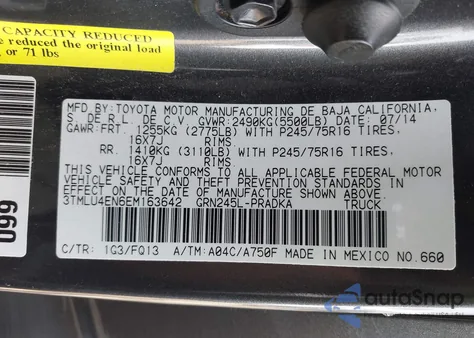 2014 Toyota Tacoma Base V6 z USA, uszkodzony, nr VIN 3TMLU4EN6EM163642